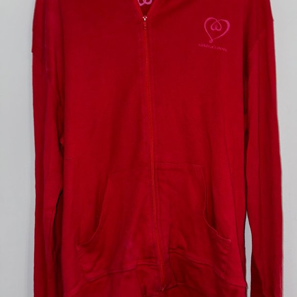 X-Small - Red Victoria Secret Light Zipper Hoodie with Pink Heart - Picture 3 of 6